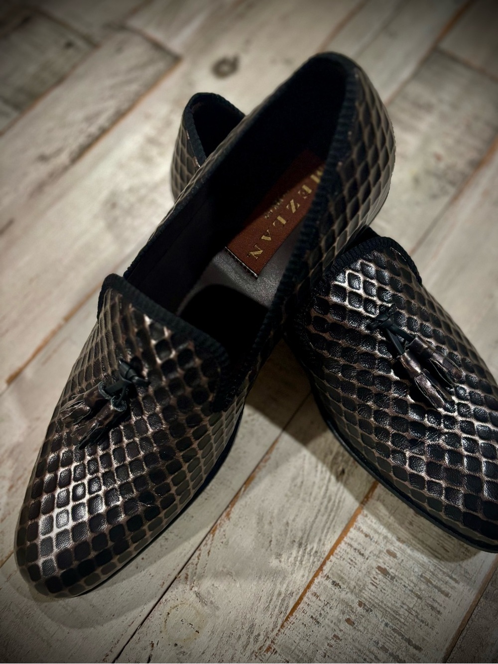 Mezlan Black Metallic Tassel Loafers